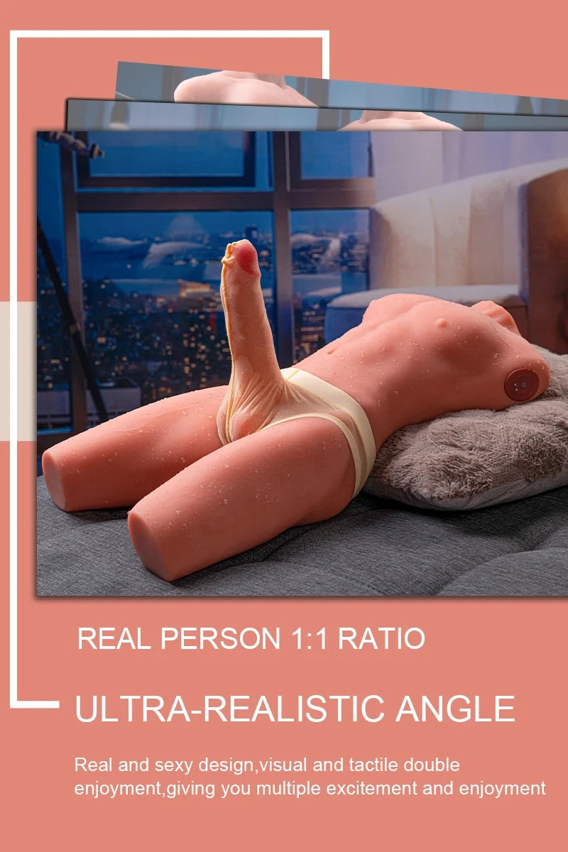 Archer: 17.63LB Male Torso with 6.69" Thrusting & Vibrating Dildo